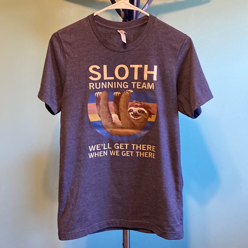 Bella Canvas Small Heather Navy Sloth Graphic T-Shirt EUC